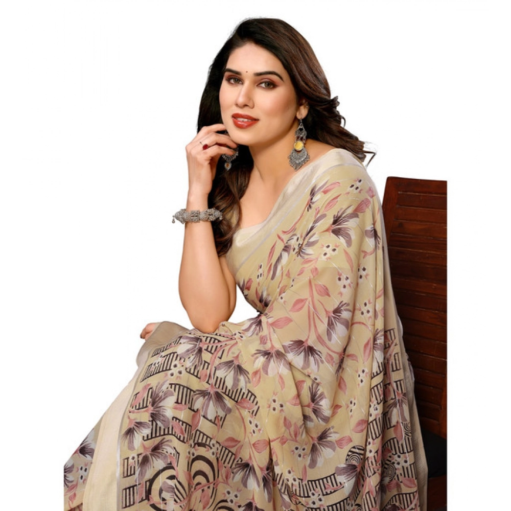 Women's Georgette Printed Saree With Unstitched Blouse 5.5Mtr (Beige) Women's Georgette Printed Saree With Unstitched Blouse 5.5Mtr (Beige)