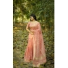 Women's Silk_Blend Checked Saree With Unstitched Blouse 5.5Mtr (Peach)