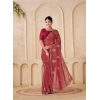 Dropship Women's Digital Printed  Georgette Saree With Unstitched Blouse (Red, 5-6 Mtrs)