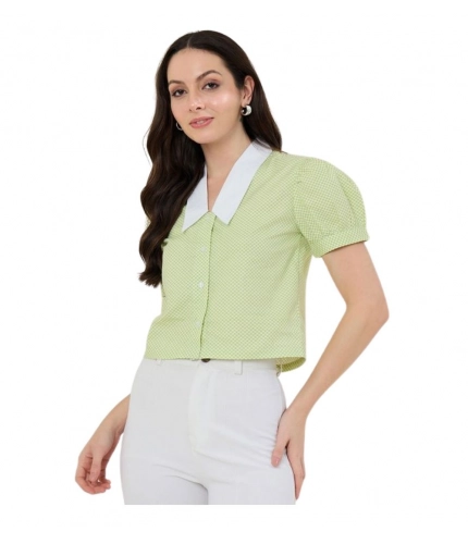 Women's Cotton Striped Half Sleeve Shirt (Green - White)
