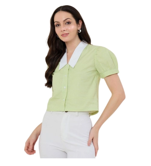 Women's Cotton Striped Half Sleeve Shirt (Green - White)