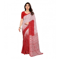 Women's Georgette Printed Saree With Unstitched Blouse 5.5Mtr (Red)