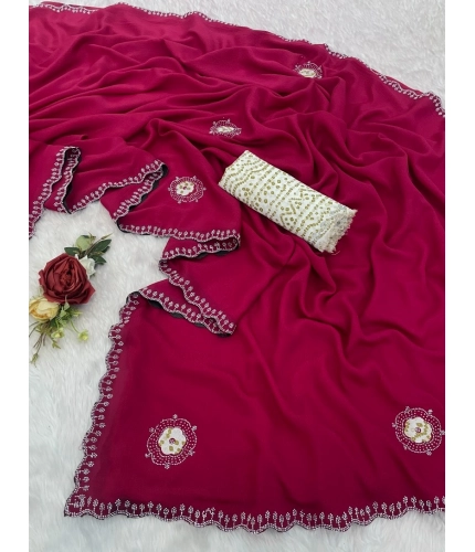 Women's Chiffon Butti Dotted Saree With Unstitched Blouse 5.5Mtr (Pink) Women's Chiffon Butti Dotted Saree With Unstitched Blouse 5.5Mtr (Pink)