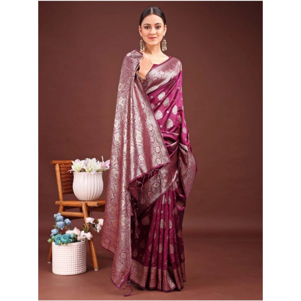 Women's Banarasi Silk Printed Saree With Unstitched Blouse 5.5Mtr (Purple) Women's Banarasi Silk Printed Saree With Unstitched Blouse 5.5Mtr (Purple)
