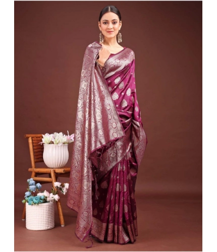 Women's Banarasi Silk Printed Saree With Unstitched Blouse 5.5Mtr (Purple) Women's Banarasi Silk Printed Saree With Unstitched Blouse 5.5Mtr (Purple)