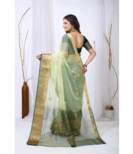 Women's Organza jacquard Embellished Saree With Unstitched Blouse 5.5Mtr (Light Green)