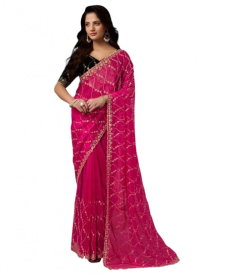 Women's Net Sequence Saree With Unstitched Blouse 5.5Mtr (Pink) Women's Net Sequence Saree With Unstitched Blouse 5.5Mtr (Pink)