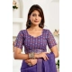 Women's Faux Linen Geometric Print Ready to wear Saree With Unstitched Blouse 5.5Mtr (Purple)
