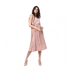 Women's Polyester Pleated Flutter Dress (Champagne Gold)