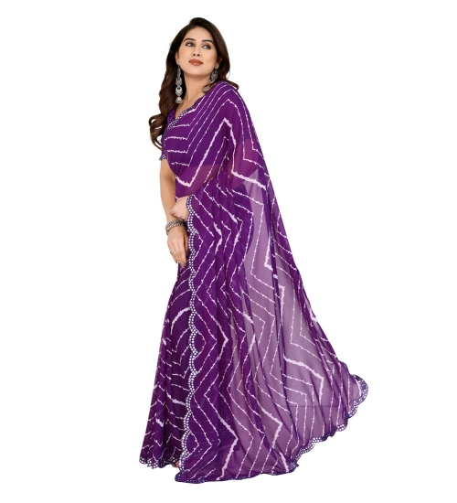 Women's Georgette Printed Saree With Unstitched Blouse 5.5Mtr (Purple)