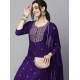 Women's Tesla Silk Embroidered U-Neck Kurti With Pant Dupatta Set (Dark Purple)