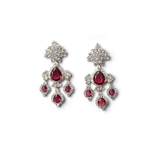 Women's Brass Silver Plated Drop Earrings (Red)