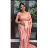 Dropship Women's Litchi silk Printed Saree With Unstitched Blouse (Peach)