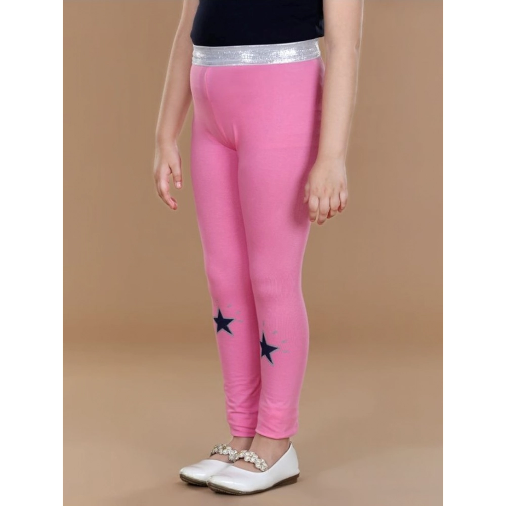 Girl's Cotton Lycra Star Print Elasticated Leggings (Pink) Girl's Cotton Lycra Star Print Elasticated Leggings (Pink)