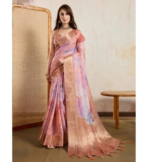 Women's Viscose Printed Saree With Unstitched Blouse 5.5Mtr (Peach)