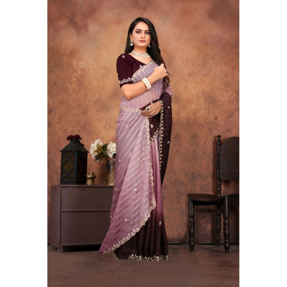 Women's Chiffon Embroidred Saree With Unstitched Blouse 5.5Mtr (Beige) Women's Chiffon Embroidred Saree With Unstitched Blouse 5.5Mtr (Beige)