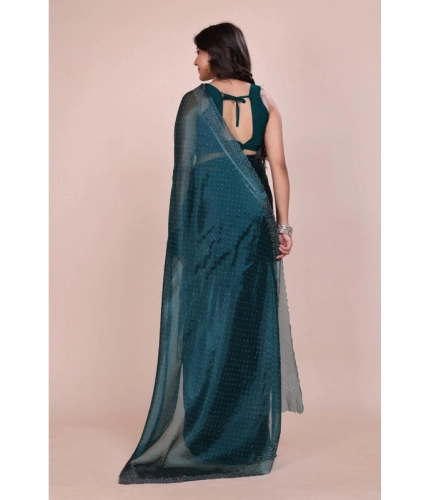 Women's Jimmy choo Embellished Bollywood Saree With Unstitched Blouse 5.5Mtr (Green)