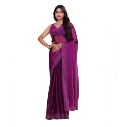 Women's Jimmy choo Embellished Bollywood Saree With Unstitched Blouse 5.5Mtr (Purple)