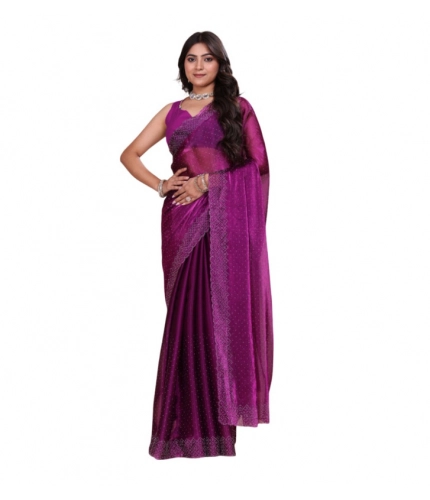 Women's Jimmy choo Embellished Bollywood Saree With Unstitched Blouse 5.5Mtr (Purple)