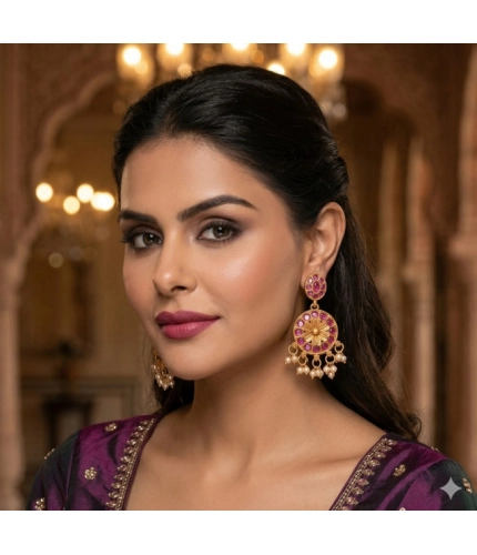 Women's Zinc Alloy Gold Plated Chandbali Earrings (Multicolor)
