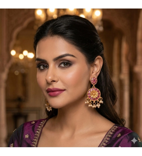 Women's Zinc Alloy Gold Plated Chandbali Earrings (Multicolor)