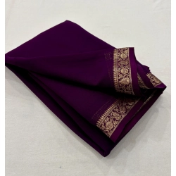 Women's Crepe Chit Pallu Solid Saree With Unstitched Blouse 5.5Mtr (Dark Purple)