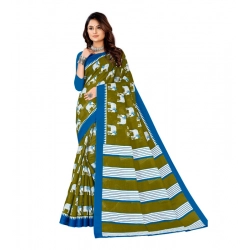 Women's Soft Pure Cotton Printed Saree With Unstitched Blouse 5.5Mtr (Mehendi green)