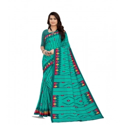 Women's Soft Pure Cotton Printed Saree With Unstitched Blouse 5.5Mtr (Blue)