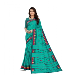 Generic Women's Soft Pure Cotton Printed Saree With Unstitched Blouse 5.5Mtr (Blue)