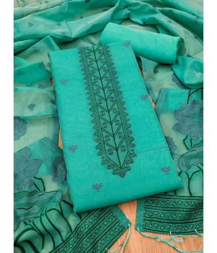 Women's Banarasi Silk Printed Unstitched Salwar Suit Material With Dupatta (sea Green, 3Mtrs)