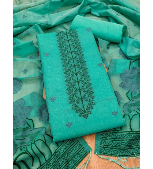 Women's Banarasi Silk Printed Unstitched Salwar Suit Material With Dupatta (sea Green, 3Mtrs)
