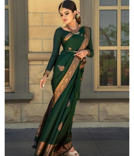 Women's Soft Lichi Silk Printed Saree With Unstitched Blouse 5.5Mtr (Green) Women's Soft Lichi Silk Printed Saree With Unstitched Blouse 5.5Mtr (Green)