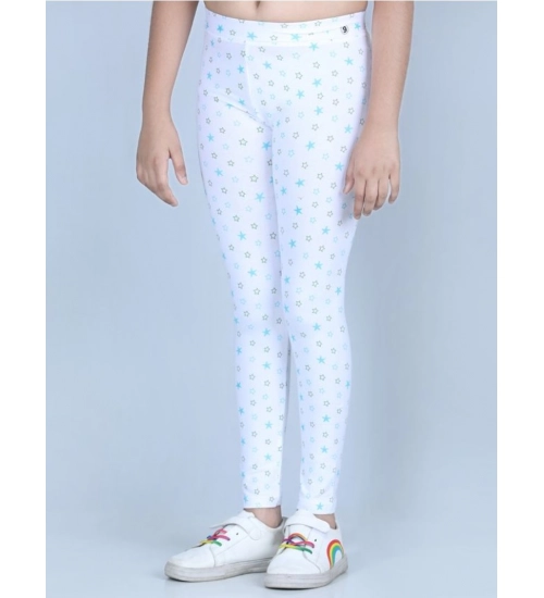 Girl's Cotton Lycra Printed Elasticated Leggings (White)