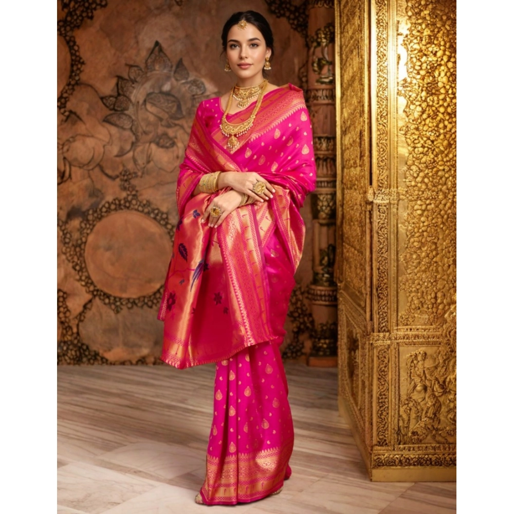 Women's Silk Blend Zari Weaving Saree With Unstitched Blouse 5.5Mtr (Pink) Women's Silk Blend Zari Weaving Saree With Unstitched Blouse 5.5Mtr (Pink)