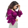 Women's Organza Solid V Neck Layered Ruffle Sleeve Readymade Blouse (Magenta Free Size , up to 38–40 Bust)-PID65853