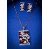Women's Brass Silver Plated Pendant Set (Red)