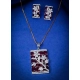 Women's Brass Silver Plated Pendant Set (Red)