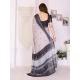 Women's Linen Cotton  Printed Saree With Unstitched Blouse 5.5Mtr (White &amp; Black)