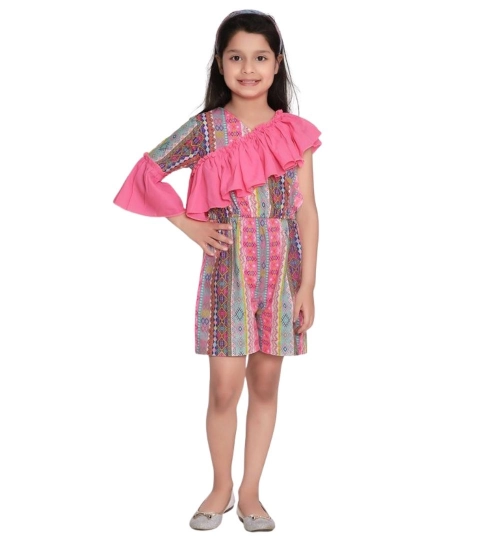 Girl's Cotton & Polyester Printed 3/4th Sleeves Dress (Pink) Girl's Cotton & Polyester Printed 3/4th Sleeves Dress (Pink)