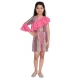 Girl's Cotton &amp; Polyester Printed 3/4th Sleeves Dress (Pink)