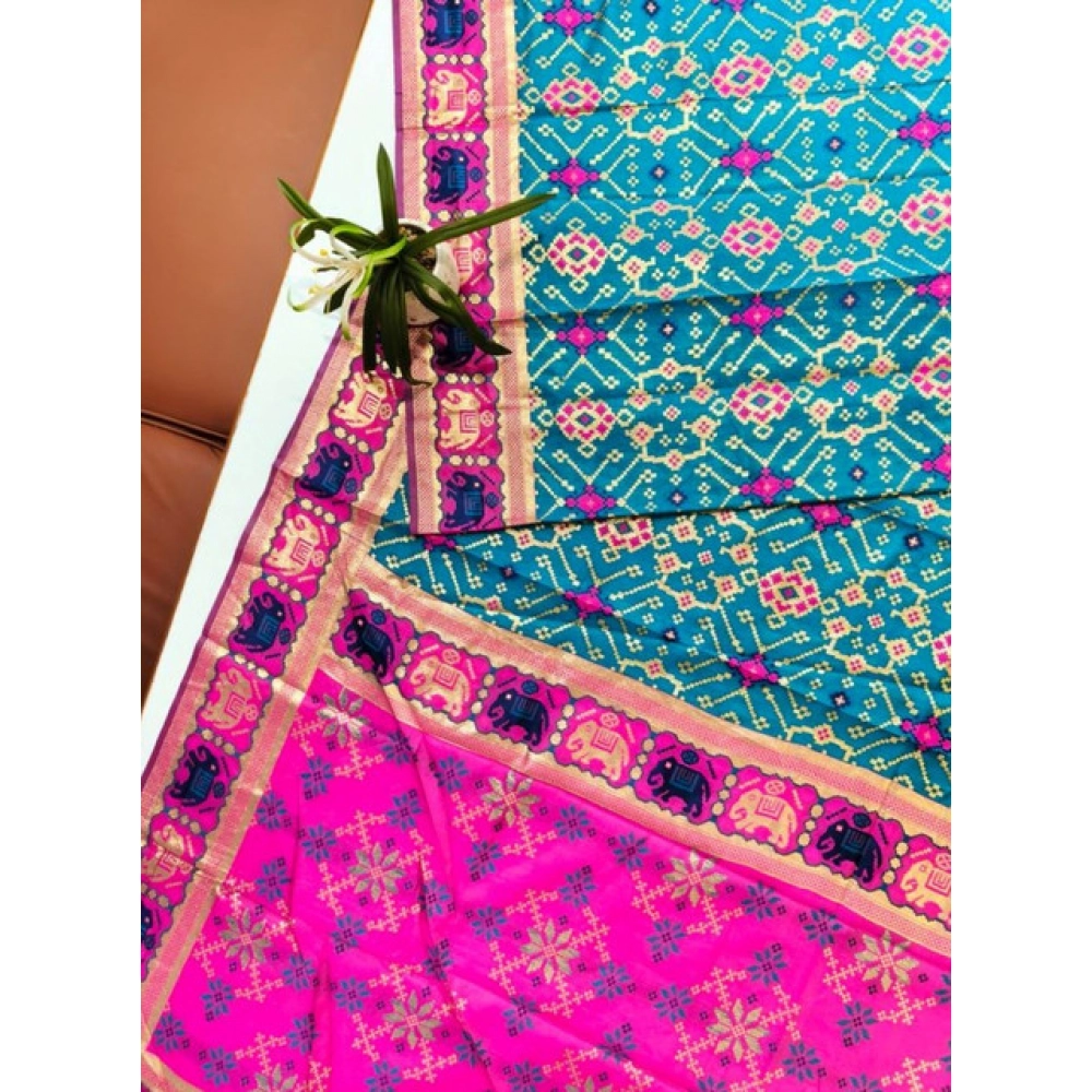 Women's Patola Silk Meena And Zari Woven Saree With Unstitched Blouse 5.5Mtr (Blue) Women's Patola Silk Meena And Zari Woven Saree With Unstitched Blouse 5.5Mtr (Blue)