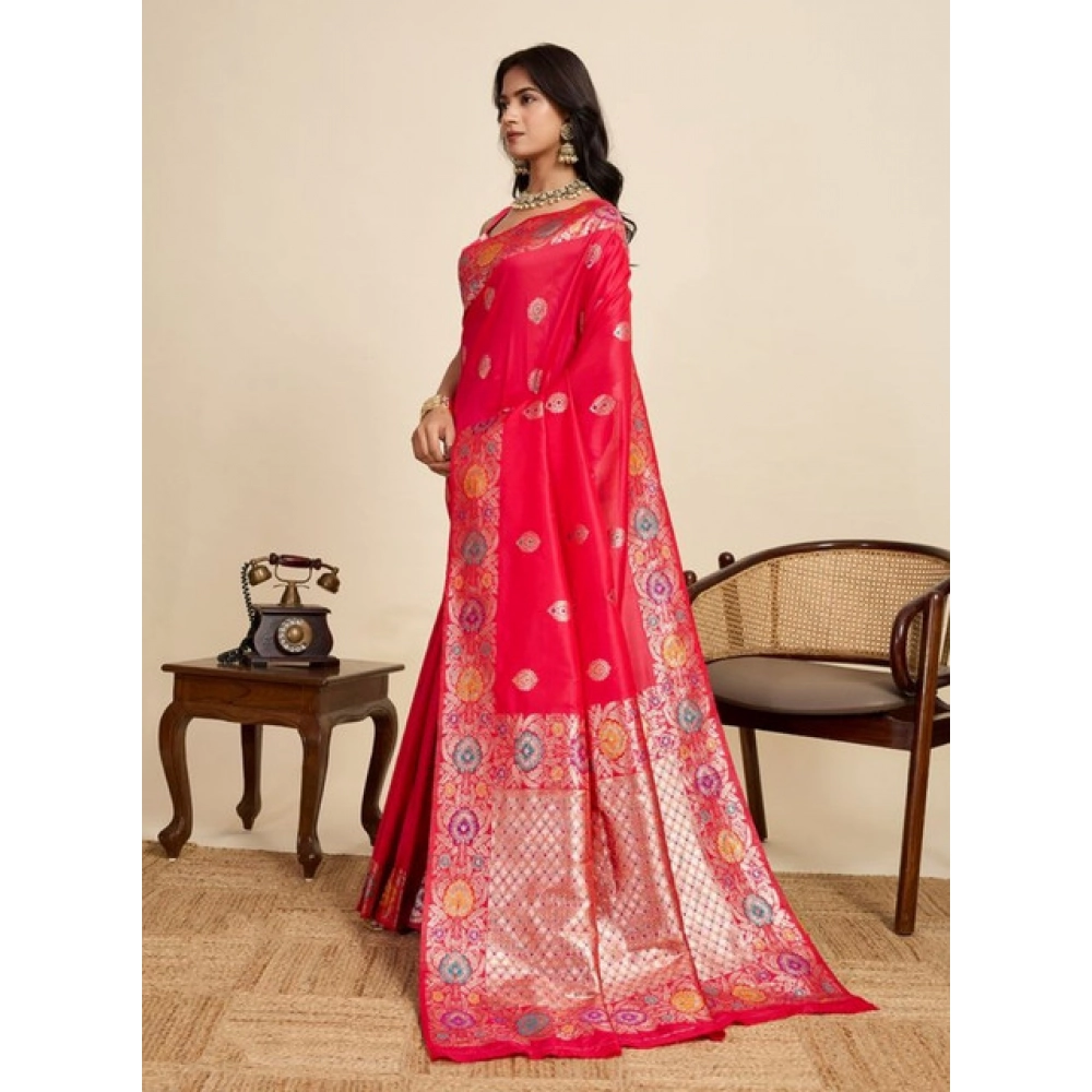 Women's Faux_Banarasi_Silk Woven Saree With Unstitched Blouse 5.5Mtr (Red) Women's Faux_Banarasi_Silk Woven Saree With Unstitched Blouse 5.5Mtr (Red)