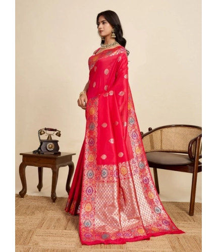 Women's Faux_Banarasi_Silk Woven Saree With Unstitched Blouse 5.5Mtr (Red)
