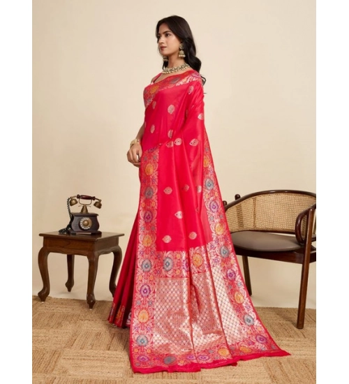 Women's Faux_Banarasi_Silk Woven Saree With Unstitched Blouse 5.5Mtr (Red)