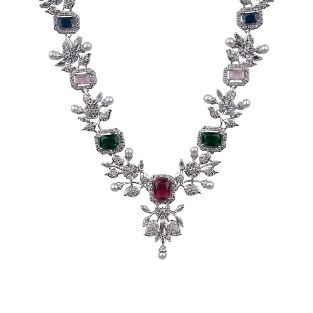 Women's Brass Silver Plated Necklace set (Multicolor)