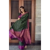 Dropship Women's Litchi silk Printed Saree With Unstitched Blouse (Dark Green)