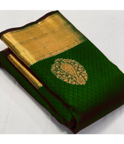 Women's Soft Lichi Silk Printed Saree With Unstitched Blouse 5.5Mtr (Green)
