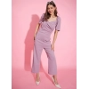 Women's Polyester Lycra Solid Puff Sleeve Jumpsuit (Lavender)