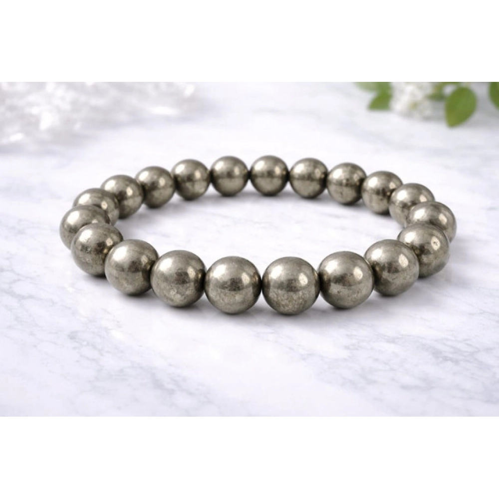 Natural Crystal 8mm Pyrite Bracelet  (Grey)