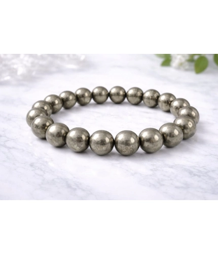 Natural Crystal 8mm Pyrite Bracelet  (Grey)